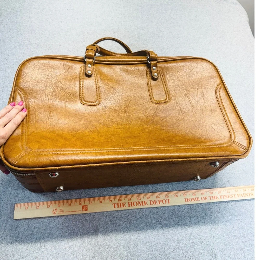Vintage Samsonite Brown Faux Leather Carry On Luggage Travel Suitcase Retro